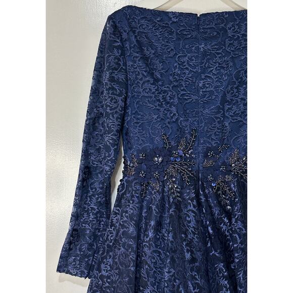 Mac Duggal Floral Waist Long Sleeve Dress Navy Size 6 NWT 112181 Elegant MOB - Picture 13 of 16